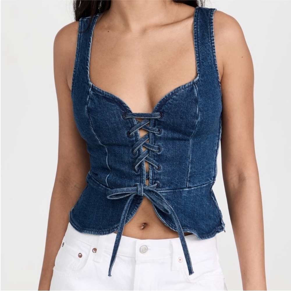 Reformation Jeans Fina Denim Lace Up Sleeveless Top Vest